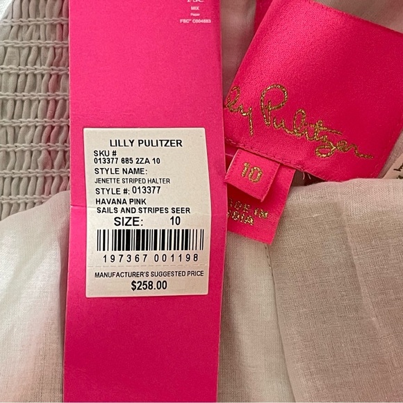 Lilly Pulitzer Jenette Halter Midi Dress Havana Pink Stripes Seersucker Size 10 - Picture 4 of 16